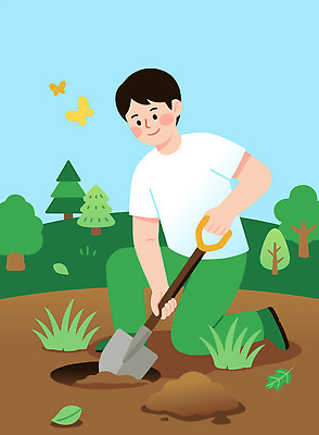 나무 식물 남자 나비 일러스트 자연 환경 정원 작업 숲 땅 삽 식목일 조경 땅파기 텃밭 국내일러스트 AI파일 기념일 곤충 밭 사람 생태계 파일형식 벡터