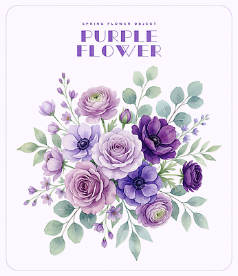PSD 식물 꽃잎 꽃 꽃다발 잎 일러스트 자연 수채화 보라색 봄 빈티지 국내일러스트 계절 컬러 컨셉 생태계 파일형식