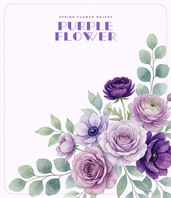 PSD 식물 꽃잎 꽃 잎 일러스트 자연 수채화 보라색 봄 빈티지 연보라색 국내일러스트 계절 컬러 컨셉 생태계 파일형식