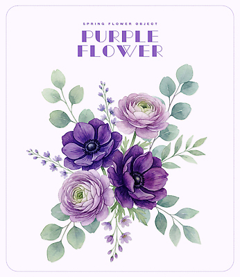 PSD 식물 꽃 꽃다발 잎 일러스트 자연 수채화 보라색 봄 빈티지 연보라색 아네모네 국내일러스트 계절 컬러 컨셉 생태계 파일형식