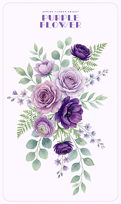 PSD 식물 꽃 꽃다발 일러스트 자연 수채화 보라색 봄 빈티지 국내일러스트 계절 컬러 컨셉 생태계 파일형식