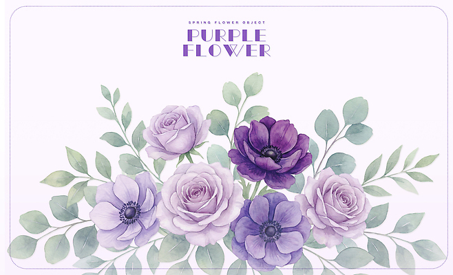PSD 식물 꽃 꽃다발 잎 일러스트 자연 수채화 장미 보라색 봄 빈티지 아네모네 국내일러스트 계절 컬러 컨셉 생태계 파일형식
