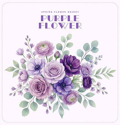 PSD 식물 꽃잎 꽃 꽃다발 일러스트 자연 수채화 보라색 봄 빈티지 국내일러스트 계절 컬러 컨셉 생태계 파일형식