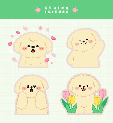 캐릭터 꽃 행복 일러스트 표정 사랑 웃음 친구 반려동물 봄 튤립 강아지 국내일러스트 AI파일 식물 동물 계절 감정 관계 개 파일형식 벡터