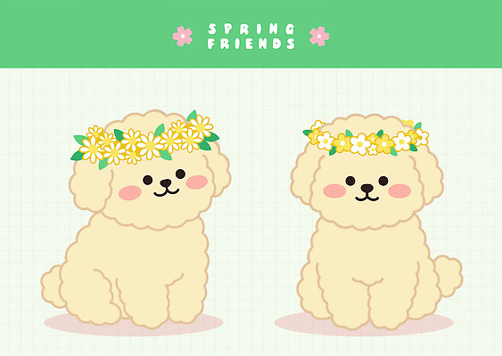 동물 캐릭터 꽃 일러스트 앉기 친구 반려동물 귀여움 봄 강아지 국내일러스트 AI파일 식물 계절 컨셉 관계 모션 개 파일형식 벡터