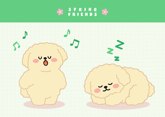 동물 캐릭터 행복 음악 일러스트 노래 형상 친구 평화 봄 강아지 편안함 국내일러스트 AI파일 계절 감정 컨셉 관계 문화예술 반려동물 감각 개 파일형식 벡터