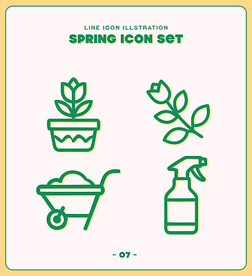 식물 꽃 화분 선 잎 일러스트 정원 수레 봄 물뿌리개 도구 삽 분무기 가꾸기 국내일러스트 AI파일 계절 카트 파일형식 벡터