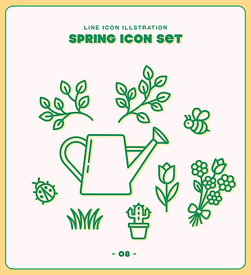 식물 꽃 곤충 일러스트 자연 나뭇잎 선인장 봄 물뿌리개 원예 국내일러스트 AI파일 동물 계절 잎 취미 생태계 파일형식 벡터