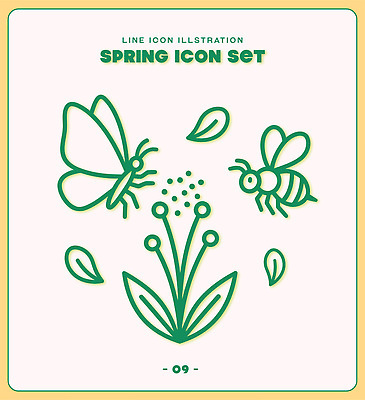 식물 꽃 나비 잎 일러스트 자연 봄 국내일러스트 AI파일 계절 곤충 생태계 파일형식 벡터