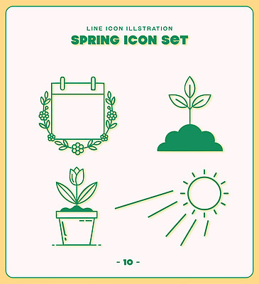 식물 꽃 잎 일러스트 자연 초록색 햇빛 봄 달력 심기 국내일러스트 AI파일 계절 컬러 모션 태양 생태계 파일형식 벡터