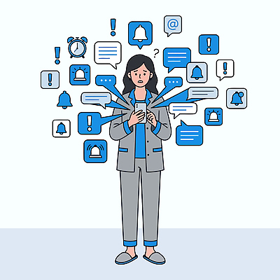 기호 일러스트 스트레스 기술 표정 사람 일상 스마트폰 디지털 메시지 알림 소통 소셜미디어 응답 혼란 연락 국내일러스트 AI파일 문자 컨셉 라이프 핸드폰 스마트기기 파일형식 벡터