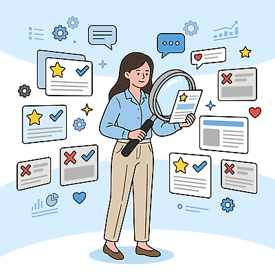 여자 일러스트 비즈니스 통계 그래프 관리 디지털 자료 정보 업무 분석 체크표시 확인 문서 확대경 리뷰 마케팅 국내일러스트 AI파일 컨셉 사람 작업 파일형식 벡터