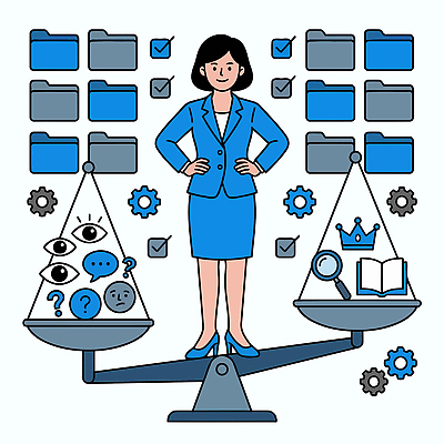 일러스트 저울 사람 디지털 정보 작업 비교 선택 균형 문서 정리 체크리스트 국내일러스트 AI파일 컨셉 파일형식 벡터