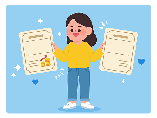 캐릭터 여자 돈 일러스트 그래프 경제 동전 기쁨 만족 문서 투자 서명 보험 증서 국내일러스트 AI파일 감정 비즈니스 사람 재산 파일형식 벡터