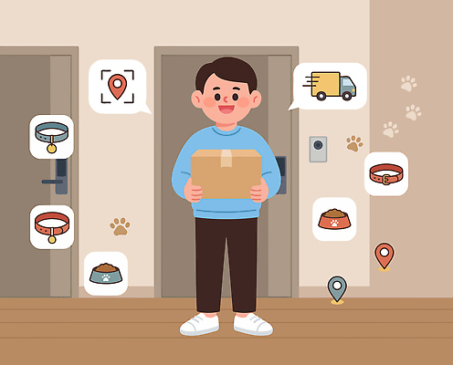 남자 음식 일러스트 모션 일상 반려동물 상자 장난감 문 공간 기쁨 배송 오브젝트 소포 목줄 펫케어 국내일러스트 AI파일 동물 감정 관리 사람 라이프 파일형식 벡터 반려용품