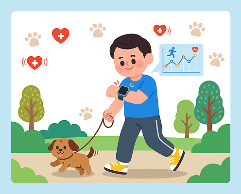 나무 공원 남자 일러스트 모션 아침 그래프 건강 일상 반려동물 달리기 운동 산책 개 외출 펫케어 스마트워치 국내일러스트 AI파일 주간 식물 동물 공공시설 포유류 휴식 관리 사람 라이프 스마트기기 웨어러블 파일형식 벡터