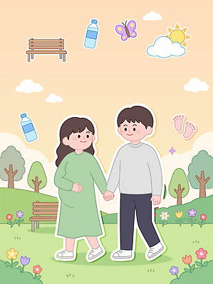 나무 공원 꽃 벤치 일러스트 자연 하늘 풍경 두명 햇빛 태양 걷기 임산부 물병 국내일러스트 AI파일 자연요소 식물 공공시설 의자 모션 사람 임신 물통 생태계 파일형식 벡터