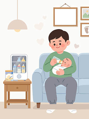 감정 컨셉 의자 가족 관계 모션 표정 사람 라이프 방 아기용품 감각 오브젝트 파일형식 벡터 분유 아기 아빠 젖병 소파 돌봄 사랑 일상 육아 기쁨 웃음 포근함 휴식 아이방 부모 국내일러스트 일러스트 AI파일