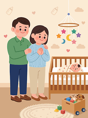 감정 가구 생활용품 가족 관계 사람 방 아기용품 오브젝트 파일형식 벡터 부모 아기 침대 아이방 사랑 장난감 위생용품 행복 모빌 가정 국내일러스트 일러스트 AI파일 육아