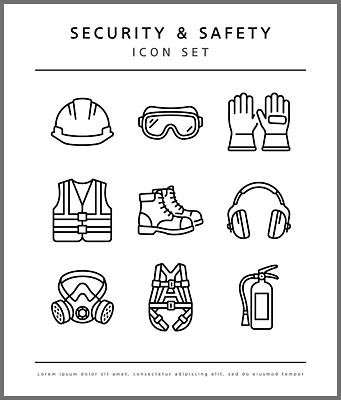 장갑 일러스트 안전 조끼 헬멧 안전장비 보호장비 귀마개 보안 소화기 안전벨트 방독면 국내일러스트 AI파일 잡화 마스크 외투 장비 소방 파일형식 벡터