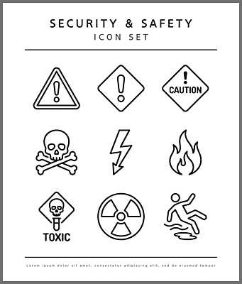 기호 일러스트 경고 안전 보호 전기에너지 위험 화재 보안 경고문 낙상 독성 국내일러스트 AI파일 문자 컨셉 에너지 사건 파일형식 벡터