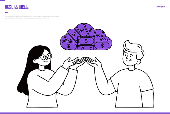 돈 일러스트 비즈니스 협력 아이디어 사람 두명 손들기 구름모양 국내일러스트 AI파일 모양 컨셉 모션 재산 파일형식 벡터 구름_자연