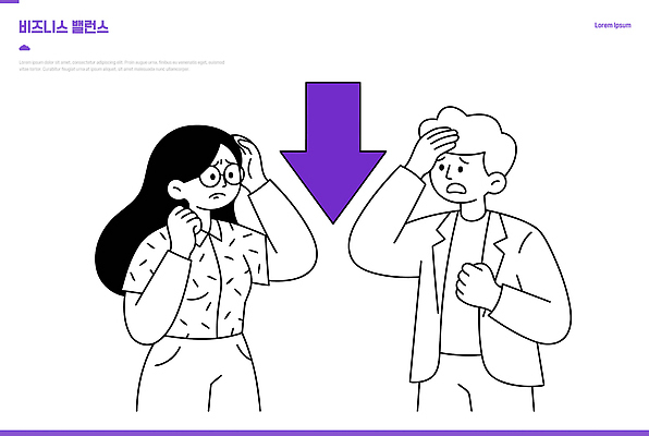 화살표 일러스트 비즈니스 스트레스 사람 두명 표현 하락 불안 동료 고민 걱정 문제 국내일러스트 AI파일 감정 컨셉 관계 파일형식 벡터