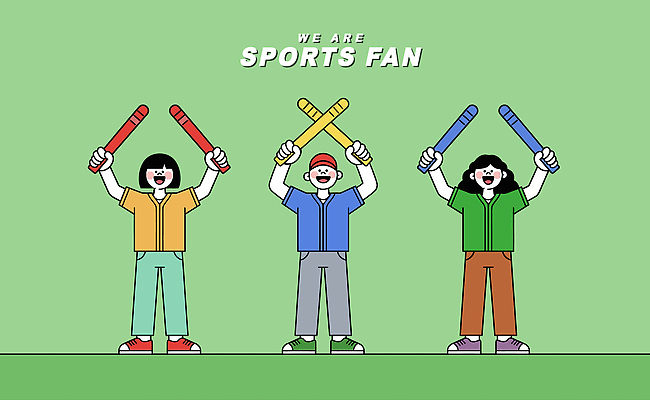 스포츠 일러스트 응원 웃음 사람 경기 도구 표현 팬 즐거움 열정 막대풍선 국내일러스트 AI파일 감정 표정 응원용품 풍선 파일형식 벡터