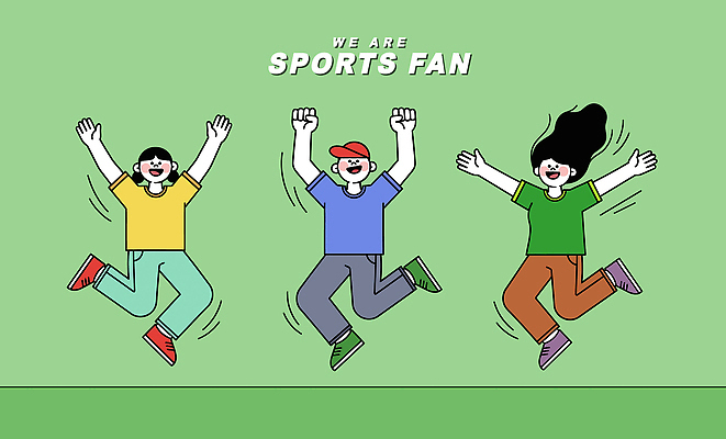 스포츠 일러스트 응원 함께함 사람 점프 기쁨 축하 표현 팬 즐거움 열정 국내일러스트 AI파일 감정 컨셉 모션 파일형식 벡터