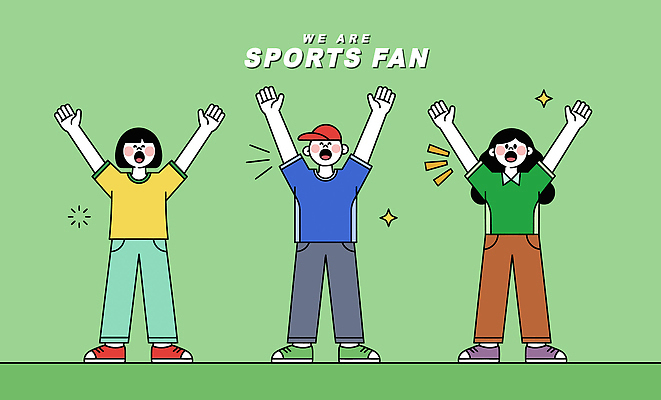 스포츠 일러스트 응원 이벤트 세명 기쁨 팬 즐거움 흥분 열정 국내일러스트 AI파일 감정 사람 파일형식 벡터