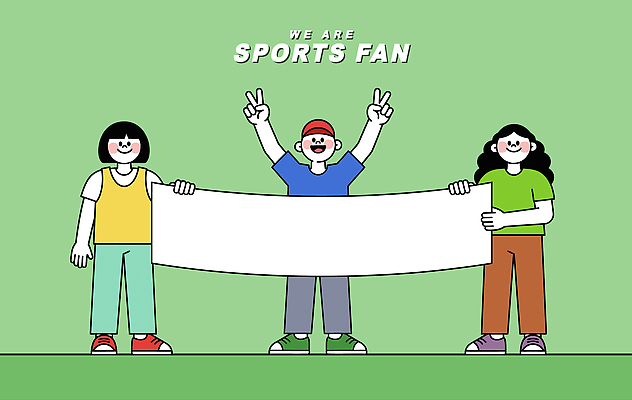 스포츠 일러스트 응원 협력 웃음 들기 사람 이벤트 초록색 기쁨 현수막 팬 브이 국내일러스트 AI파일 감정 컬러 모션 표정 손짓 파일형식 벡터