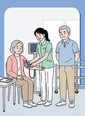 노년 남자 일러스트 의료기기 건강 병원 치료 진료 환자 간호사 간호 상담 병실 건강검진 혈압 국내일러스트 AI파일 의학 사람 성인 의료진 검사 파일형식 벡터