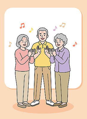 노년 행복 음악 일러스트 노래 함께함 웃음 여러명 기쁨 모임 즐거움 상호작용 국내일러스트 AI파일 감정 다수 컨셉 문화예술 표정 사람 성인 파일형식 벡터