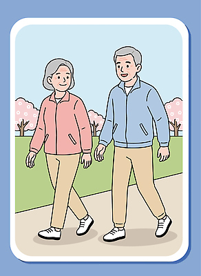 나무 부부 공원 여자 노년 남자 일러스트 건강 미소 운동 걷기 산책 벚꽃 외출 국내일러스트 AI파일 식물 커플 공공시설 꽃 모션 휴식 표정 사람 성인 파일형식 벡터