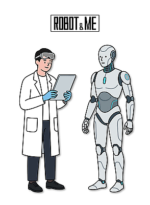 남자 일러스트 미래 기술 실험 한명 사람 태블릿 기계 작업 로봇 과학자 개발 프로그래밍 AI_인공지능 국내일러스트 AI파일 직업 1 과학 컨셉 전자제품 스마트기기 학자 파일형식 벡터