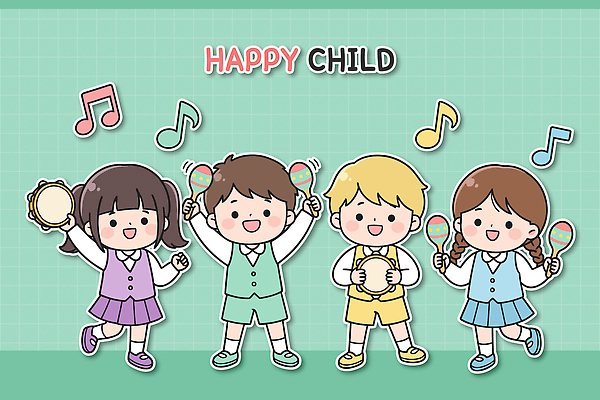 캐릭터 행복 어린이 악기 음악 일러스트 노래 놀이 소녀 소년 즐거움 리듬 국내일러스트 AI파일 여자 남자 감정 문화예술 사람 파일형식 벡터
