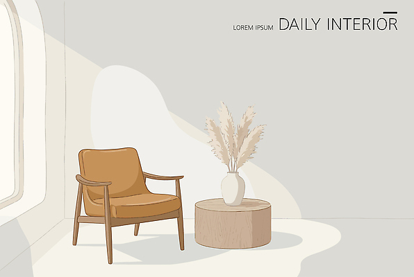 식물 가구 의자 일러스트 탁자 조명 실내 인테리어 꽃병 공간 모던 국내일러스트 AI파일 디자인 꽃 생활용품 내부 파일형식 벡터