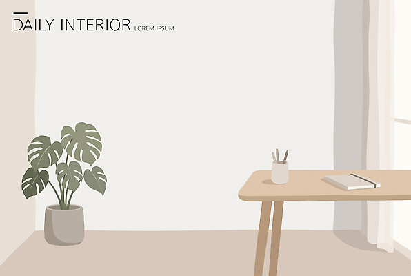 나무 식물 일러스트 창문 탁자 실내 책 빛 인테리어 필기구 환경 공간 작업 모던 국내일러스트 AI파일 디자인 가구 문구용품 내부 파일형식 벡터