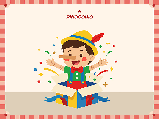 캐릭터 어린이 일러스트 장식 상자 장난감 축하 즐거움 피노키오 국내일러스트 AI파일 감정 컨셉 동화 사람 파일형식 벡터