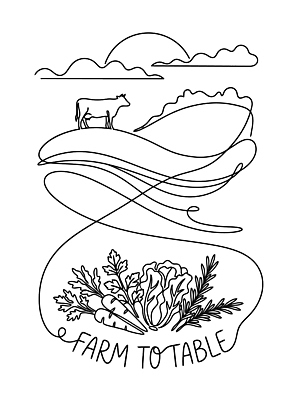 웰빙 농업 포유류 서양음식 파일형식 벡터 농장 소 언덕 채소 초원 음식 건강 유기농 AI파일 일러스트 국내일러스트 스테이크