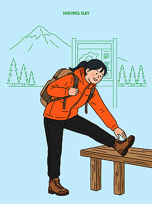 나무 일러스트 자연 산 알림판 부츠 사람 야외 일상 운동 등산 하이킹 준비 국내일러스트 AI파일 식물 신발 레저 건강 라이프 트래킹 생태계 파일형식 벡터