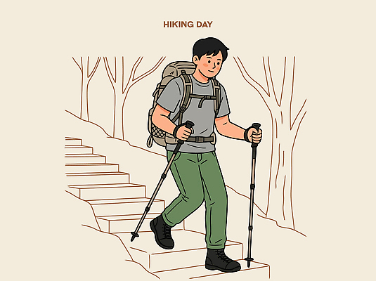 나무 남자 일러스트 배낭 자연 산 야외 운동 걷기 계단 등산 하이킹 막대기 국내일러스트 AI파일 식물 가방 모션 레저 건강 사람 트래킹 생태계 파일형식 벡터