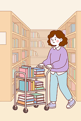 교육 일러스트 책장 사람 책 학습 카트 도서관 정리 국내일러스트 AI파일 가구 파일형식 벡터