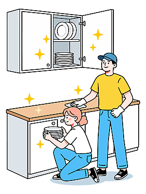 식기 접시 커플 여자 남자 가사 일러스트 가정 모션 휴식 생활 주방 작업 청소 조리대 정리 동반자 국내일러스트 AI파일 컨셉 관계 사람 파일형식 벡터