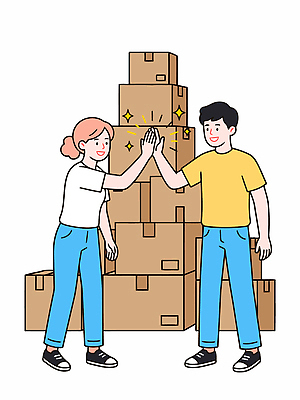 손 여자 남자 일러스트 모션 협력 사람 친구 상자 작업 창고 즐거움 장면 맞대기 국내일러스트 AI파일 감정 관계 신체부위 파일형식 벡터