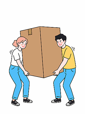 여자 남자 일러스트 협력 실내 웃음 들기 사람 친구 상자 작업 도움 국내일러스트 AI파일 컨셉 관계 모션 표정 내부 파일형식 벡터