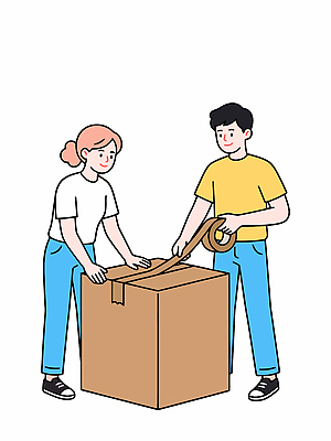 여자 남자 일러스트 포장 협력 함께함 상자 작업 테이프 국내일러스트 AI파일 컨셉 문구용품 사람 파일형식 벡터