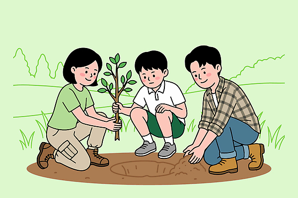 나무 식물 일러스트 모션 자연 협력 성인 친구 환경 정원 흙 성장 식목일 나무심기 구덩이 심기 국내일러스트 AI파일 기념일 관계 사람 생태계 파일형식 벡터