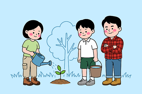 나무 식물 화분 일러스트 모션 자연 친구 환경 정원 흙 성장 식목일 물주기 조경 노력 나무심기 심기 국내일러스트 AI파일 기념일 관계 생태계 파일형식 벡터