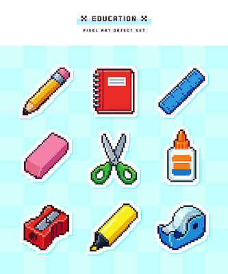 교육 일러스트 자 학습 연필 공책 도구 지우개 테이프 학습도구 픽셀 국내일러스트 AI파일 문구용품 학용품 필기구 교육용품 파일형식 벡터